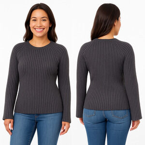 NWT Fever Bell Sleeve Ribbed Knit Sweater Gray Large